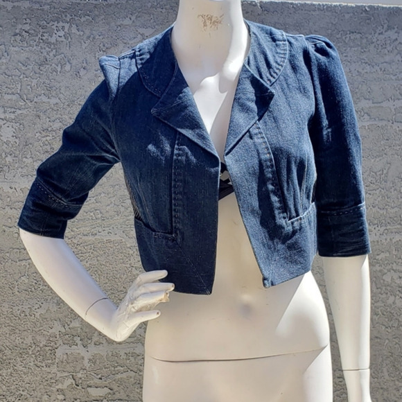 DIANE VON FURSTENBERG Cropped Denim Jacket‎ - Picture 1 of 5